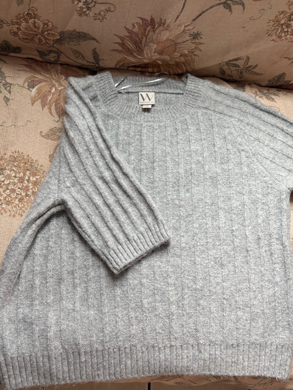 Worthington Light Gray Ribbed Crewneck Sweater
